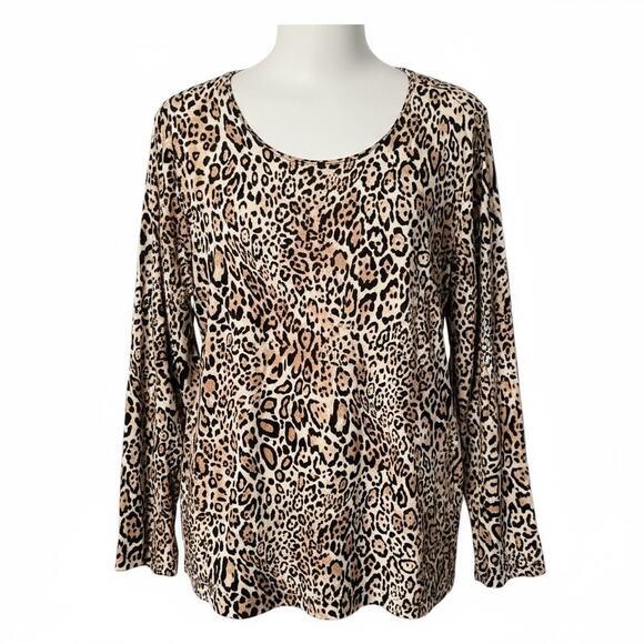 Chico’s Leopard Animal Print Long Sleeve Top Size 3 (14–16) - Picture 1 of 3